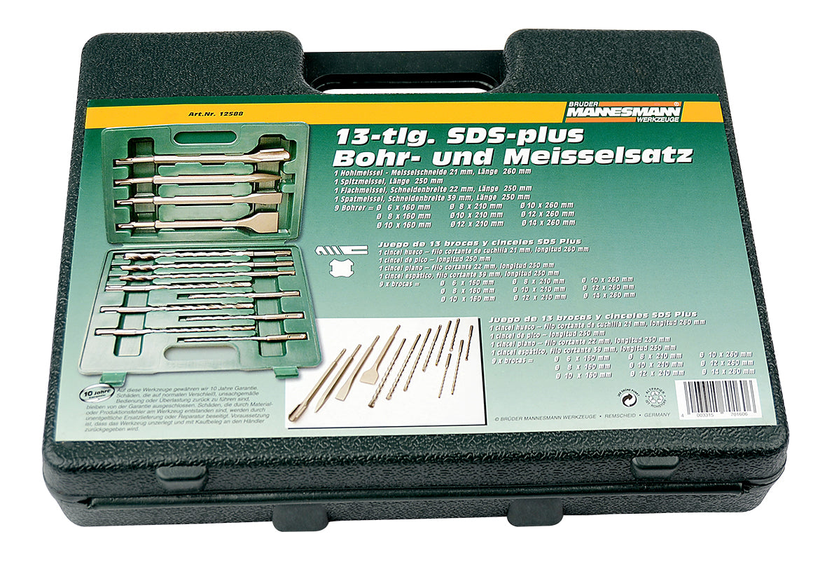 SDS drill and chisel set, 13 pieces.