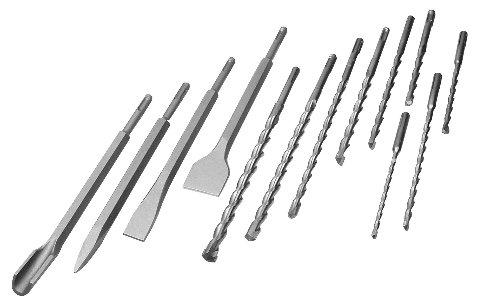 SDS drill and chisel set, 13 pieces.