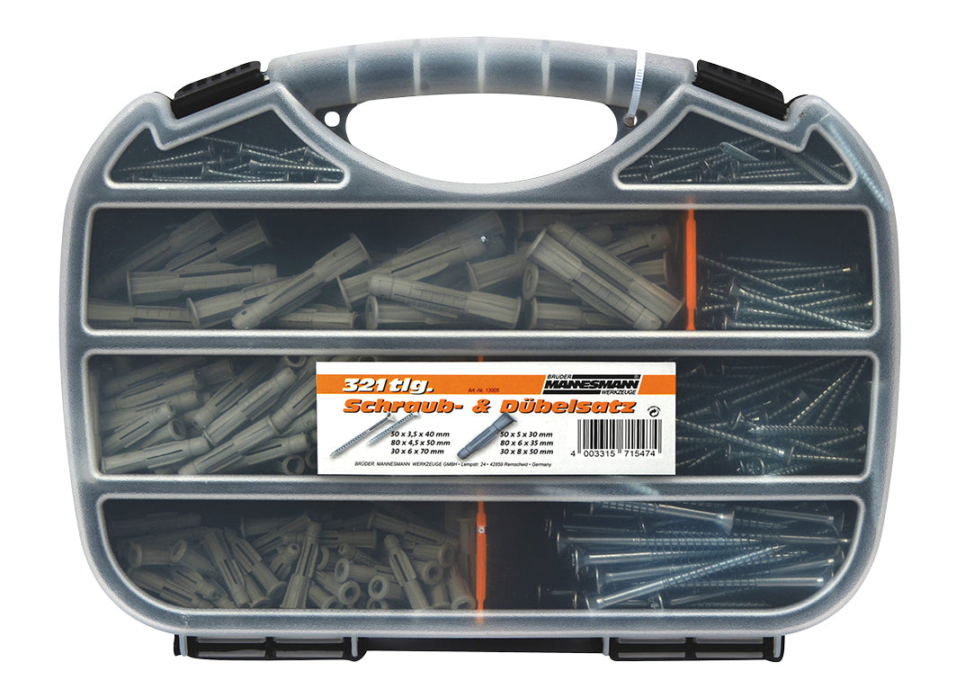 Schrauben- und Dübelsortiment, 321-tlg.