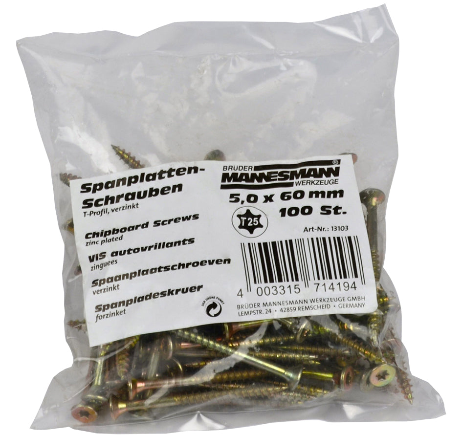 Spanplattenschrauben 5,0x60mm, TX-Kopf