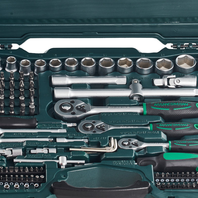 Socket wrench set 215 pieces. 1/4"+3/8"+1/2"
