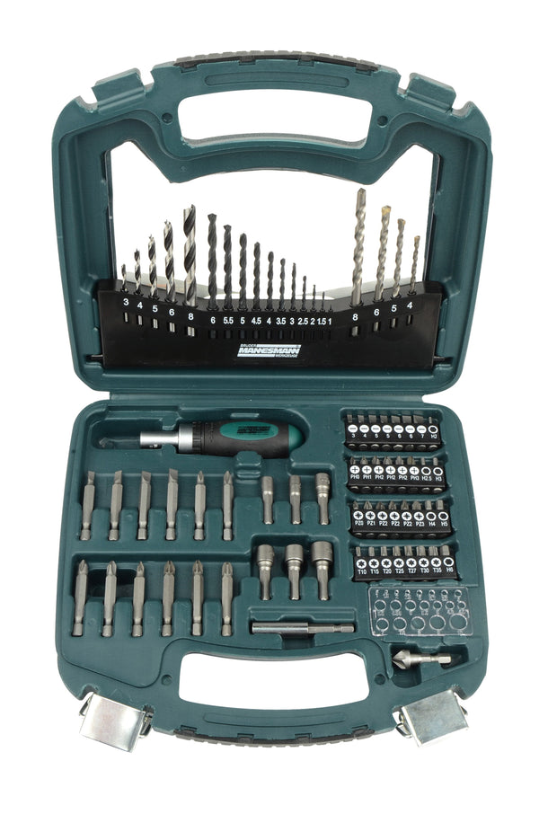 Drill and bit set, 75 pieces.