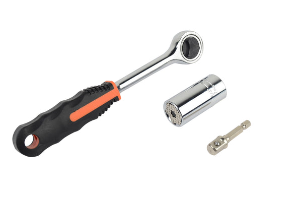 Universal socket wrench insert (7-19 mm) with adapter and reversible ratchet 3/8"