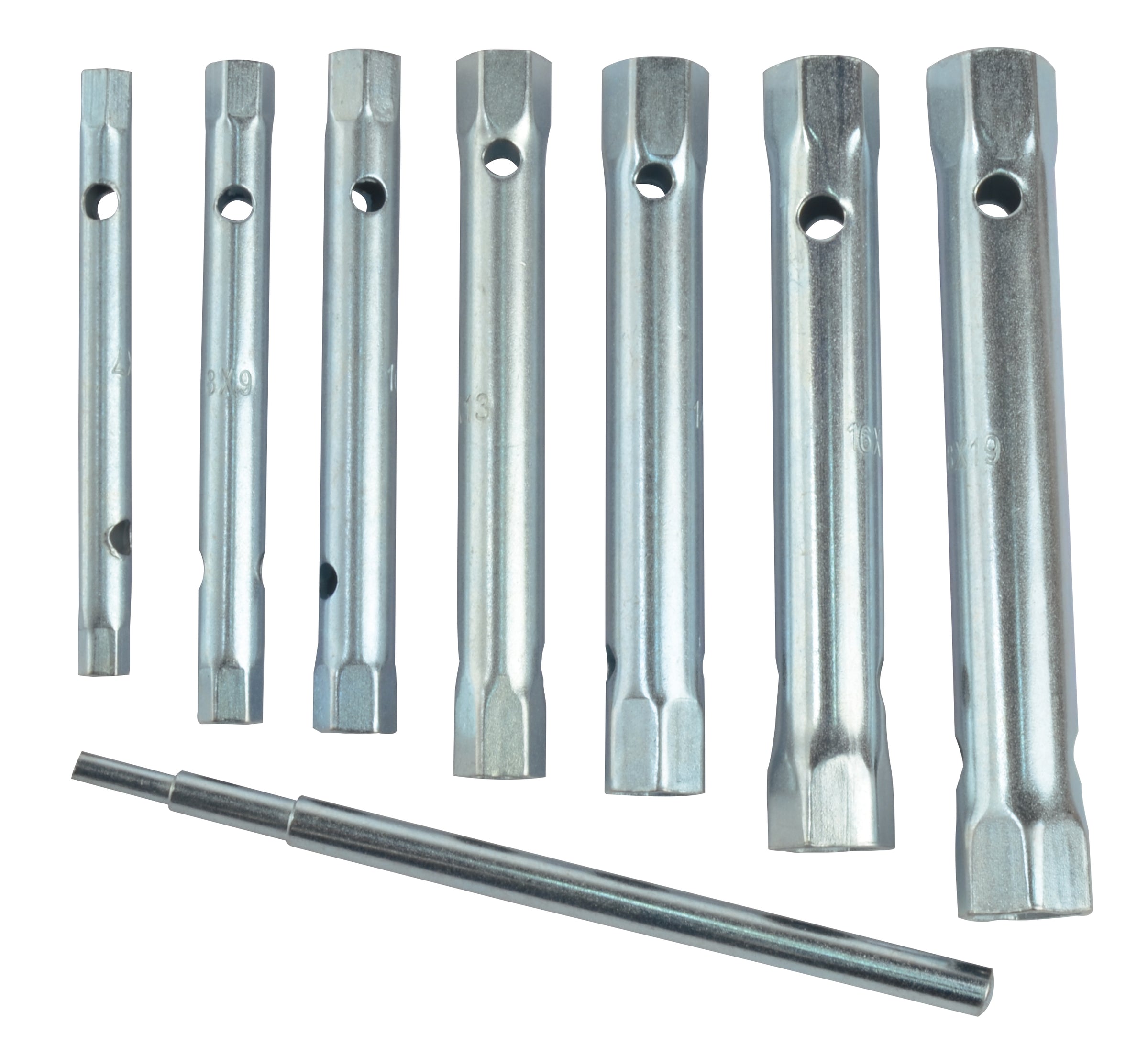 Jeu de clés à douille tubulaires, 8 pièces.