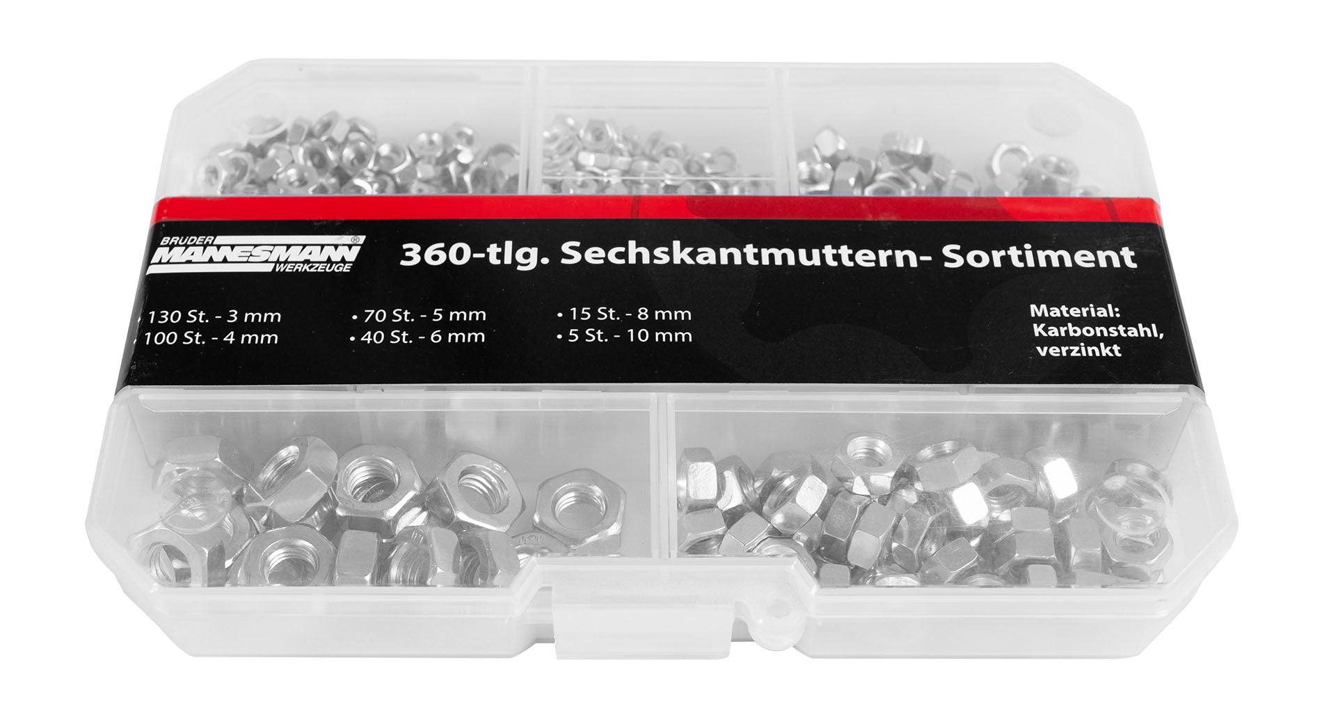 Assortiment d'écrous hexagonaux, 360 pièces.