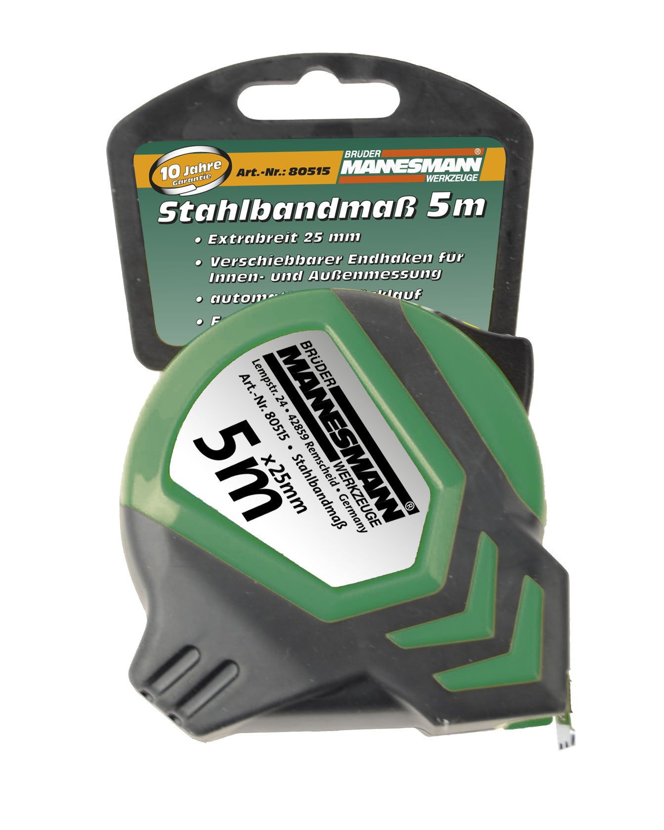 Mètre ruban 5 mx 25 mm, boîtier vert/noir