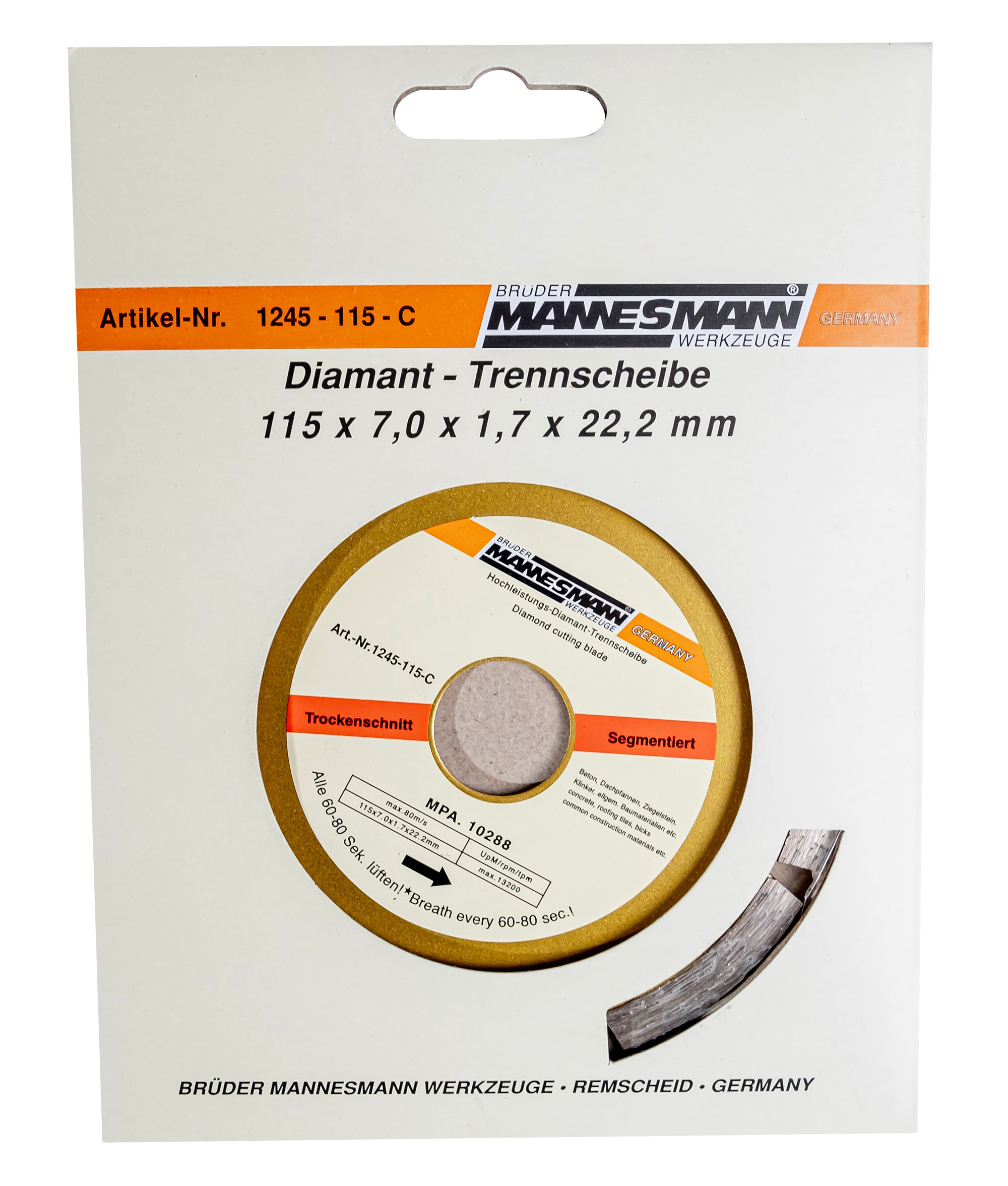 Diamond cutting disc, segmented,