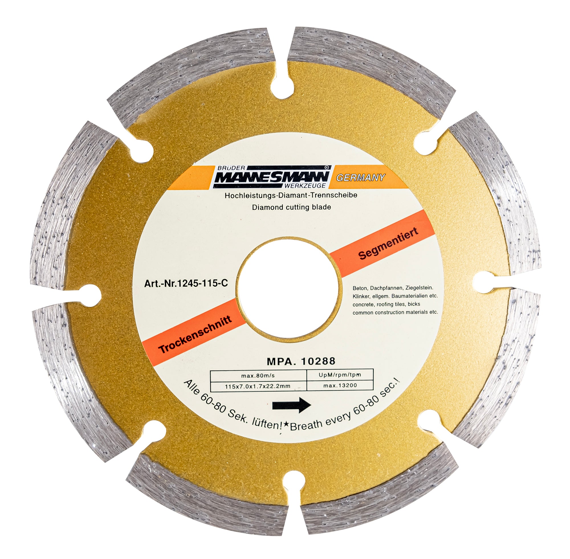 Diamond cutting disc, segmented,