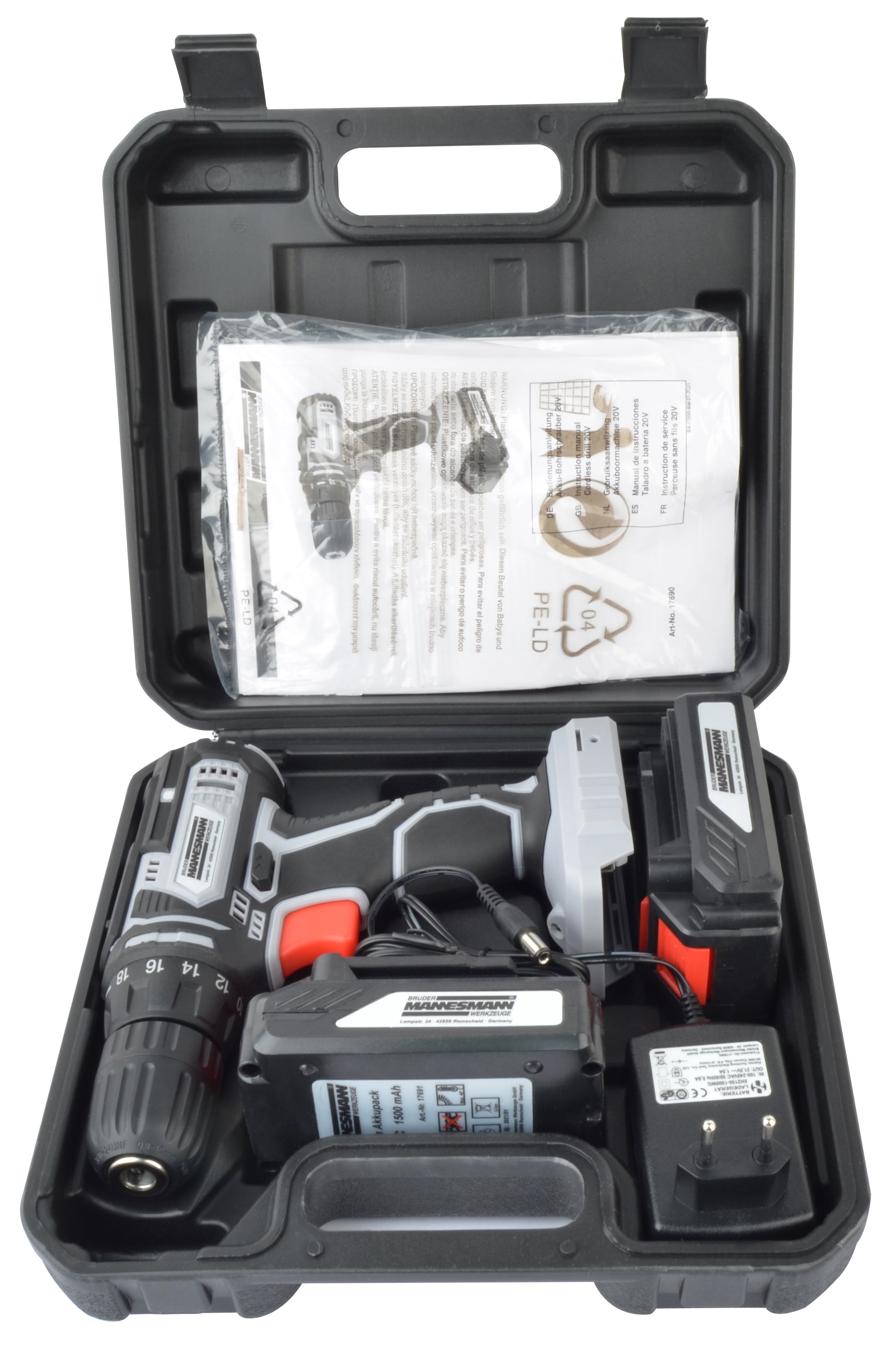 Cordless drill/screwdriver 20V, Li-ion, 2-speed,
 2 batteries