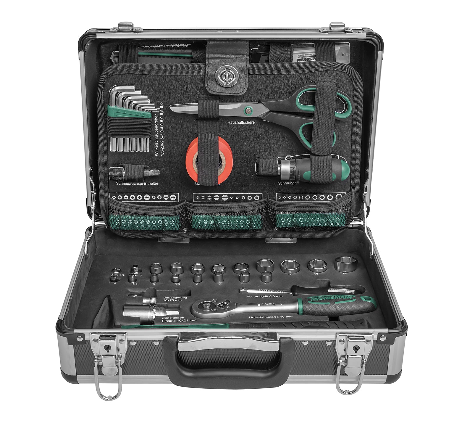 Mallette à outils en aluminium, équipée, 90 pièces.