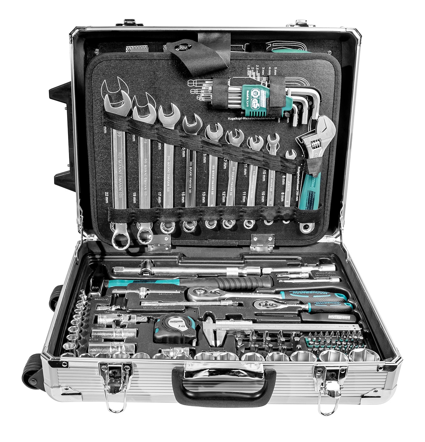 Chariot à outils en aluminium, équipé, 159 pièces.