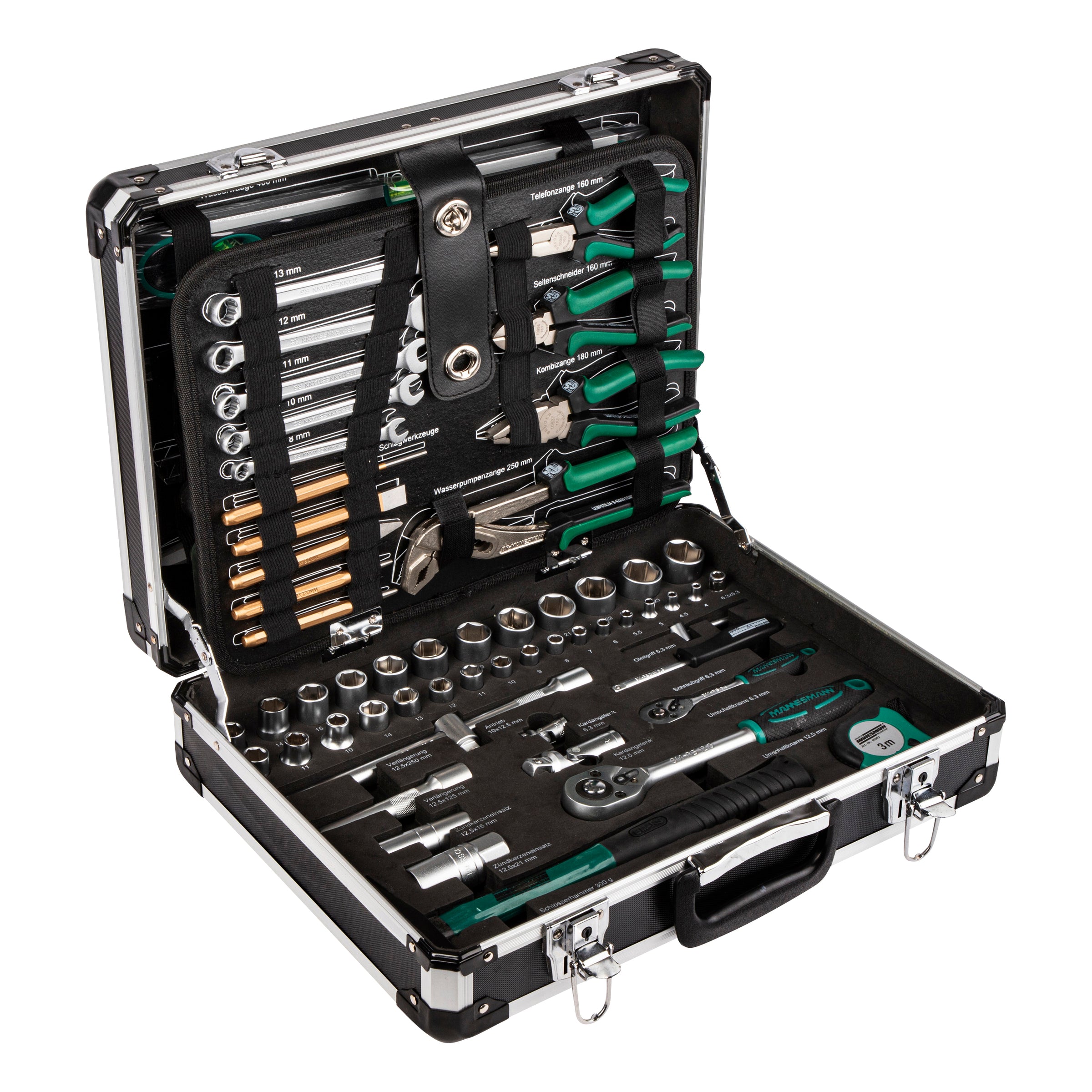 Mallette à outils en aluminium, équipée, 160 pièces.