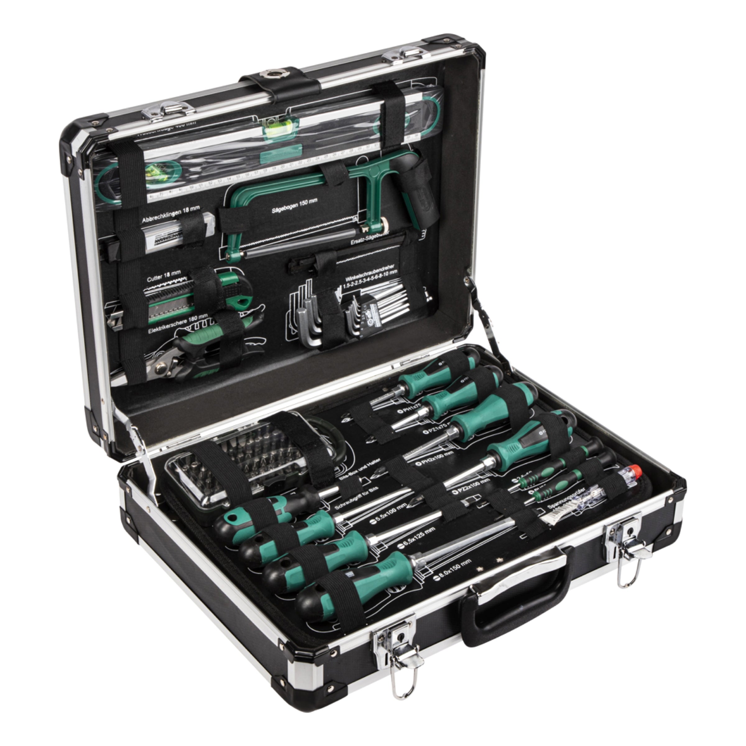 Mallette à outils en aluminium, équipée, 160 pièces.