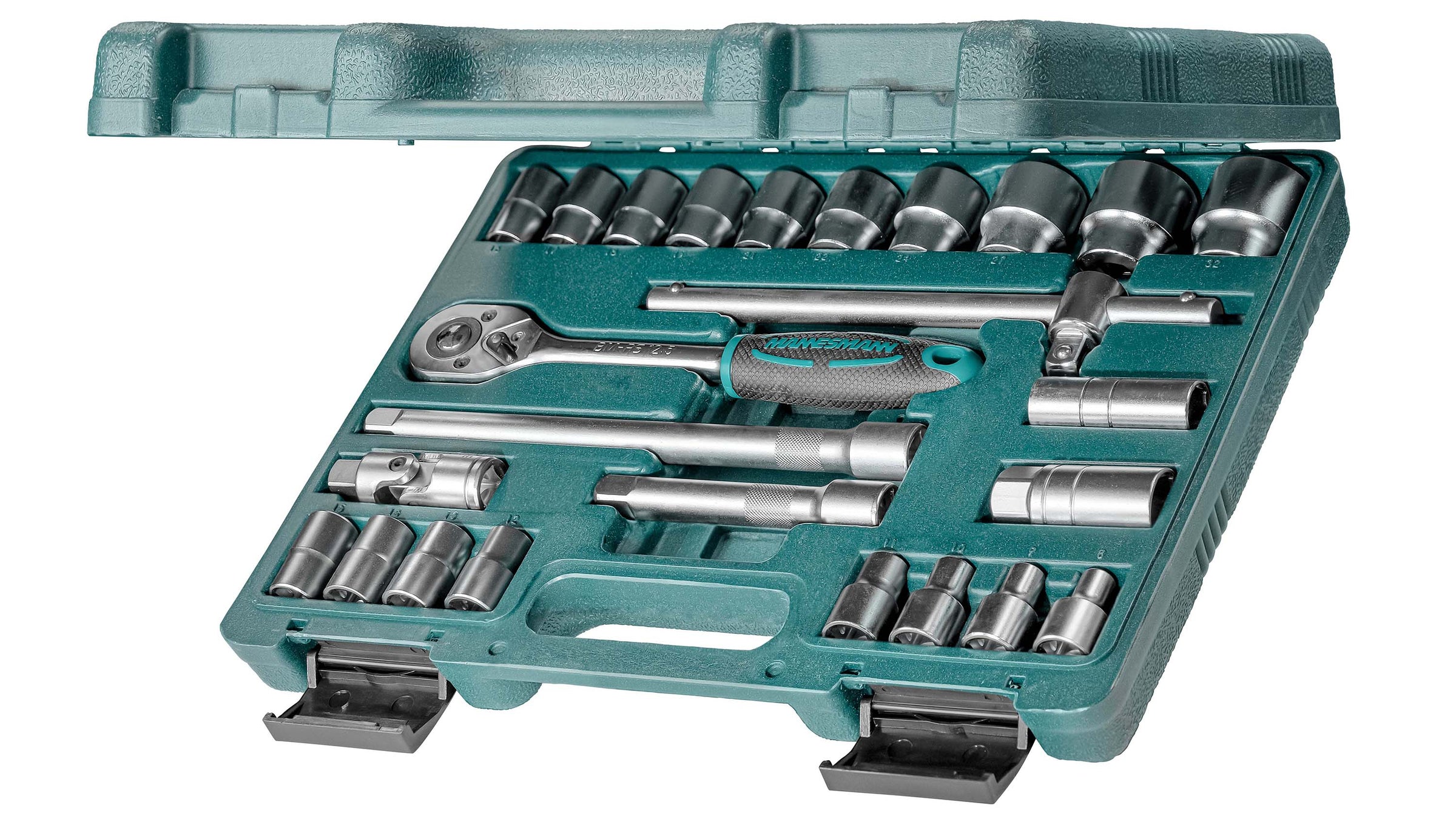 Jeu de clés à douilles 1/2", 25 pièces. Chrome vanadium