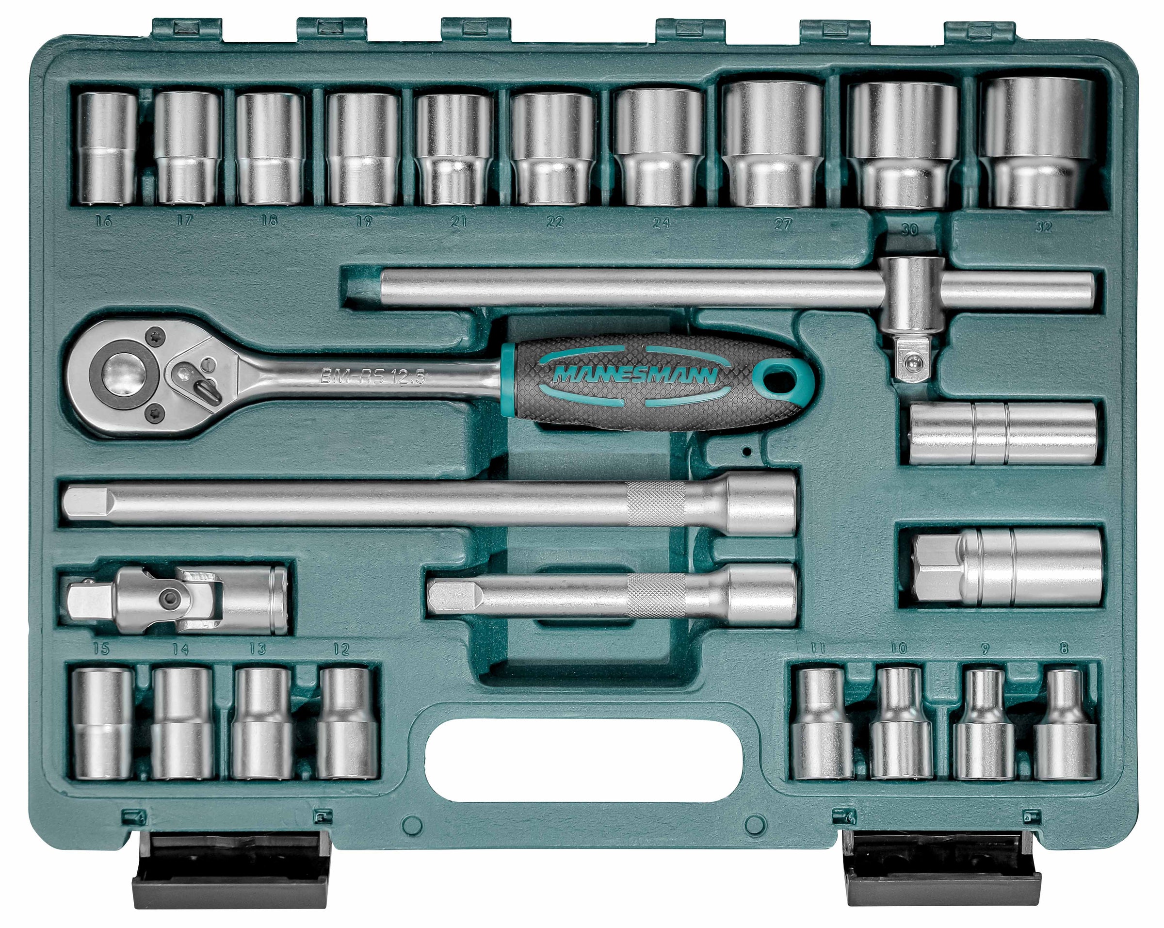 Jeu de clés à douilles 1/2", 25 pièces. Chrome vanadium