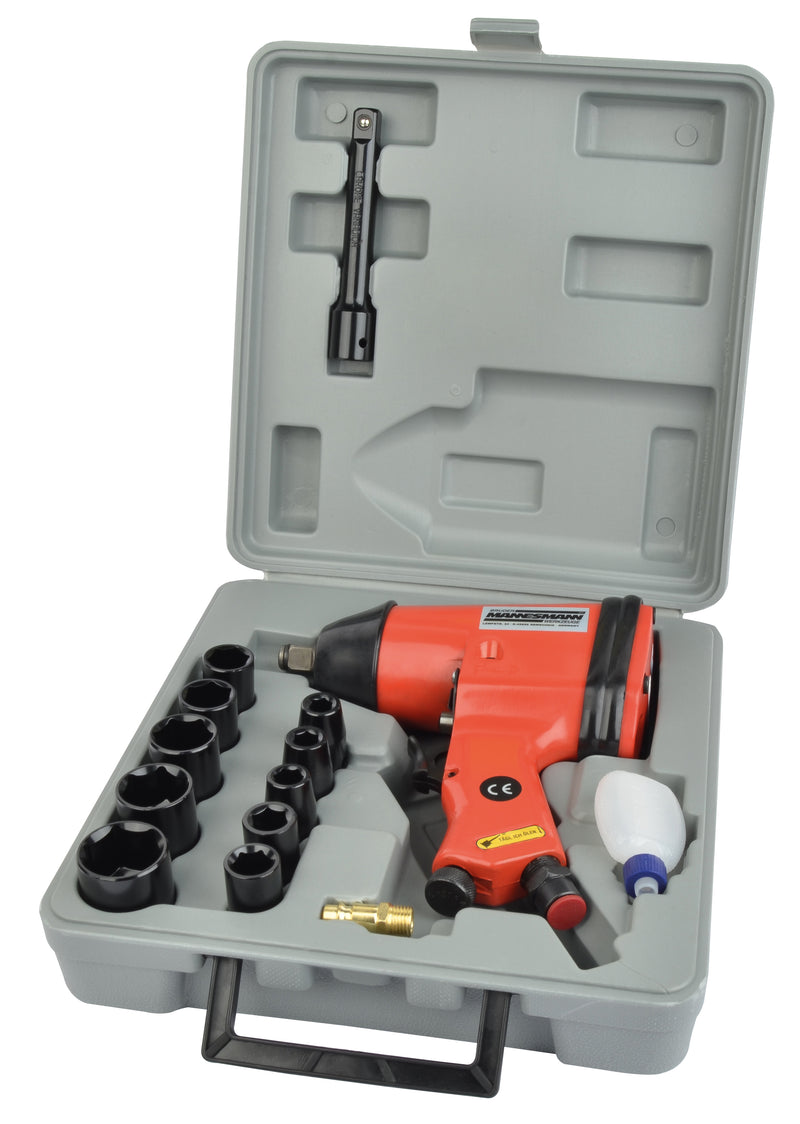 Compressed air impact wrench set 1/2", 15 pieces.