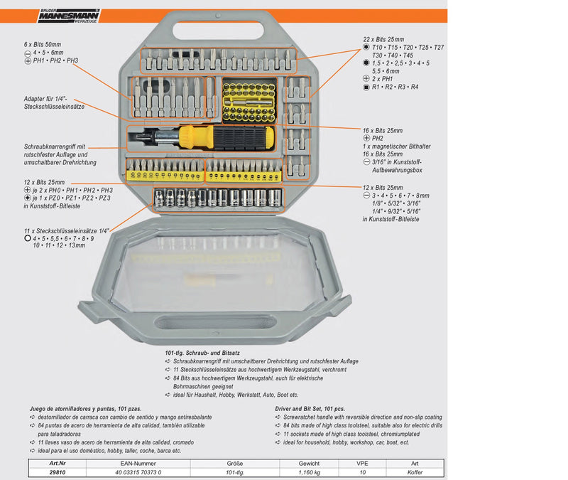Schraub- und Bitsatz, 101-tlg.