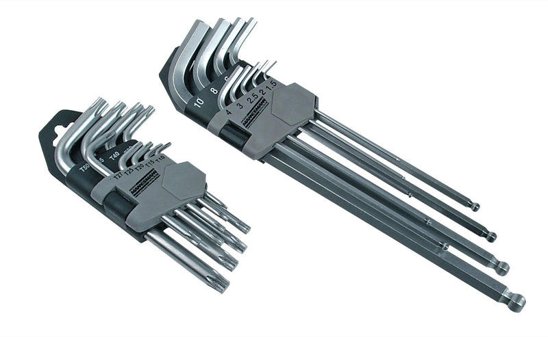 Hex/TX/ball head wrench set, 18 pieces.