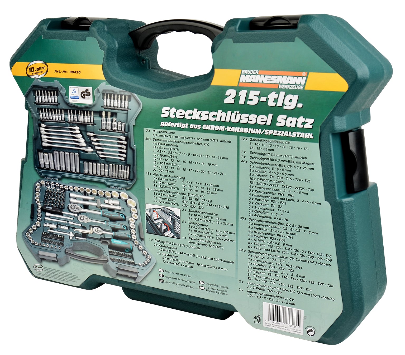 Socket wrench set 215 pieces. 1/4"+3/8"+1/2"