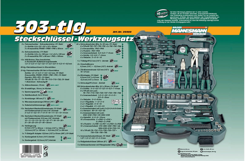 303 pieces Socket wrench and tool set