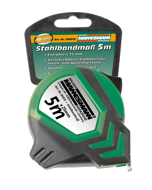 Tape measure 5 mx 25 mm, green/black housing