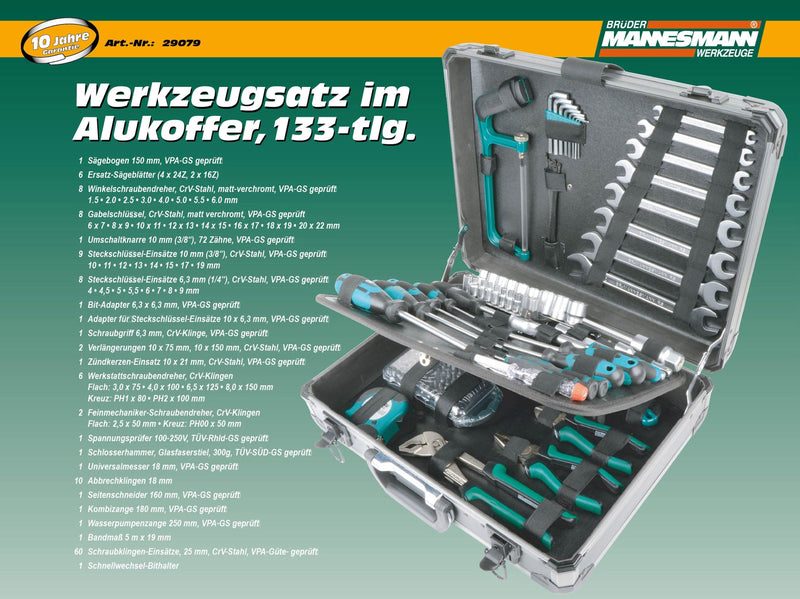 Aluminum tool case, equipped, 133 pieces.