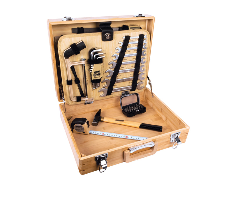 Mallette à outils en bambou, équipée, 108 pces
