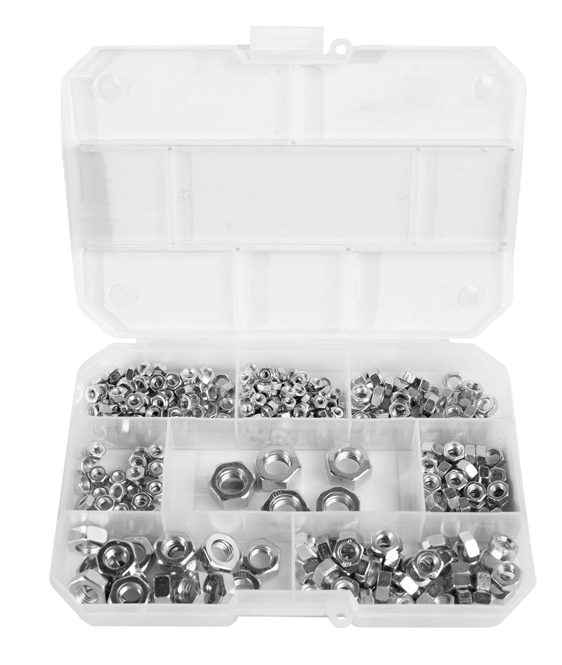 Hexagonal nut assortment, 360 pieces.