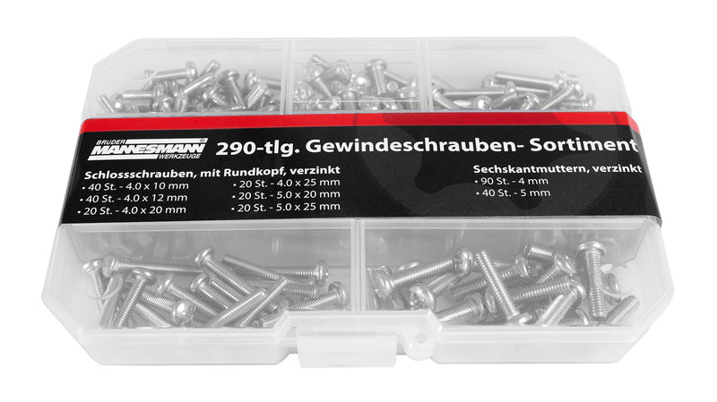 Threaded screw assortment, 290 pieces.