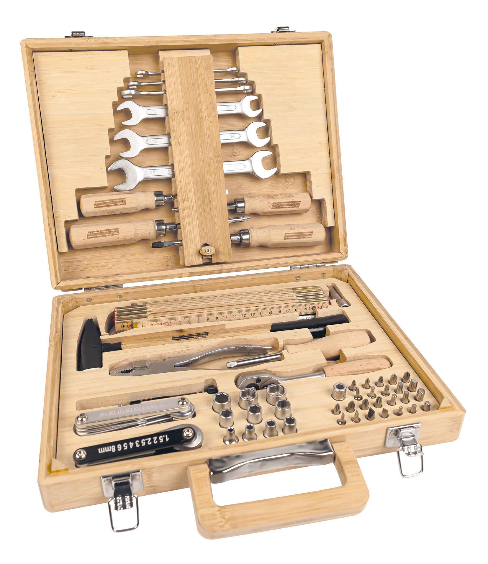 Bamboo tool case, equipped, 75 pieces.