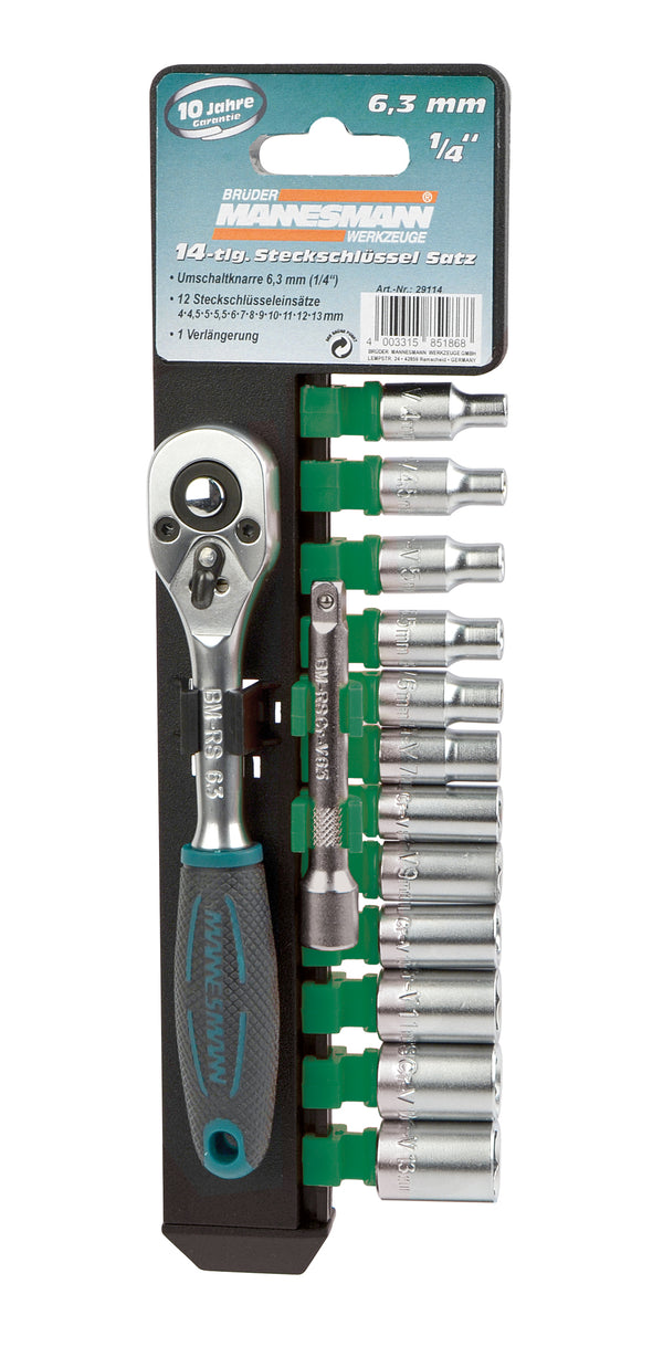 Socket wrench set 1/4", 14 pieces.