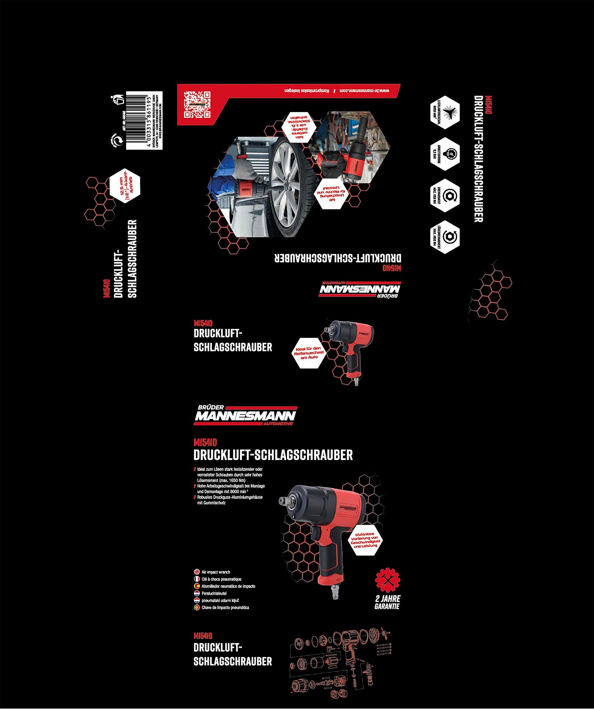 Compressed air impact wrench 1/2"