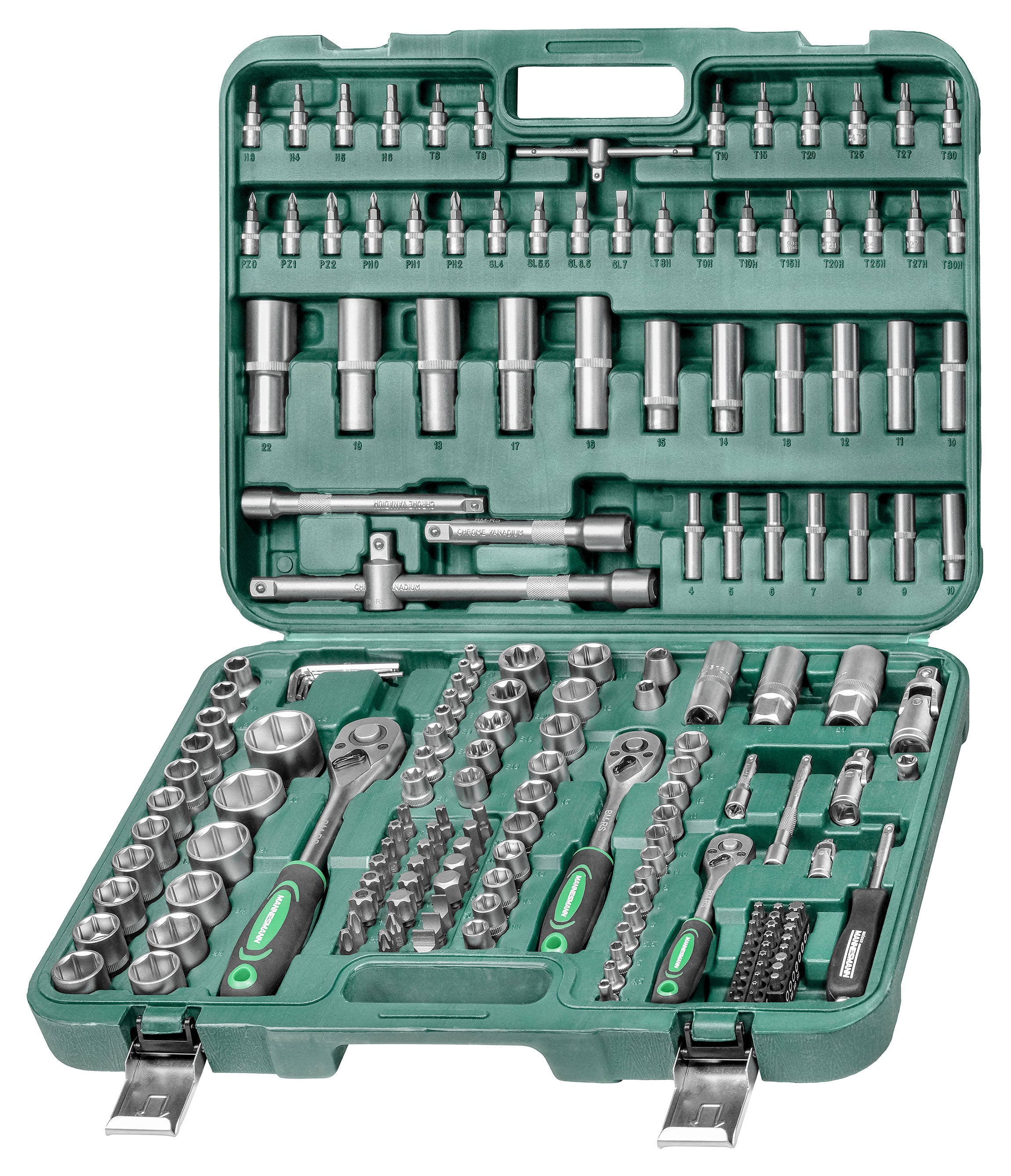 Steckschlüsselsatz 179-tlg., 1/4"+3/8"+1/2"