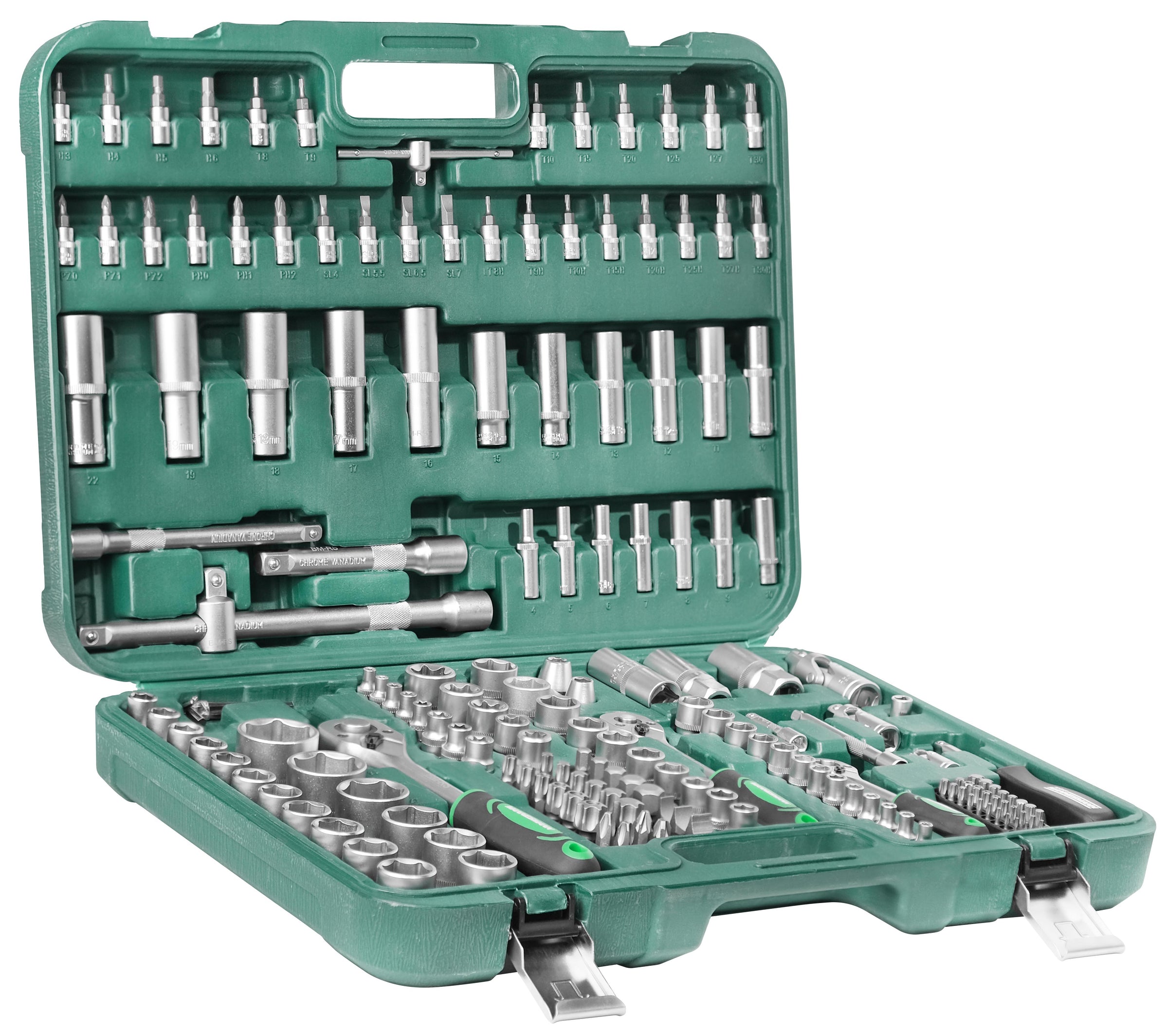 Steckschlüsselsatz 179-tlg., 1/4"+3/8"+1/2"