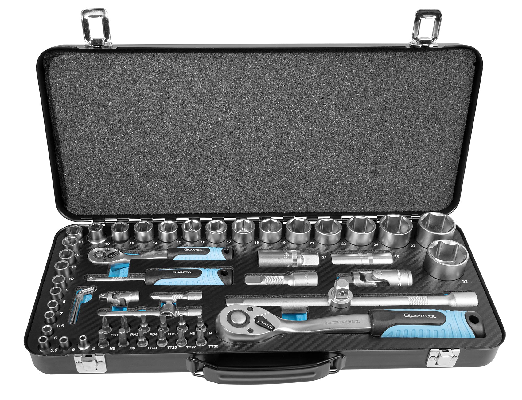 Quantool
 Jeu de clés à douille et d'embouts, 56 pièces.