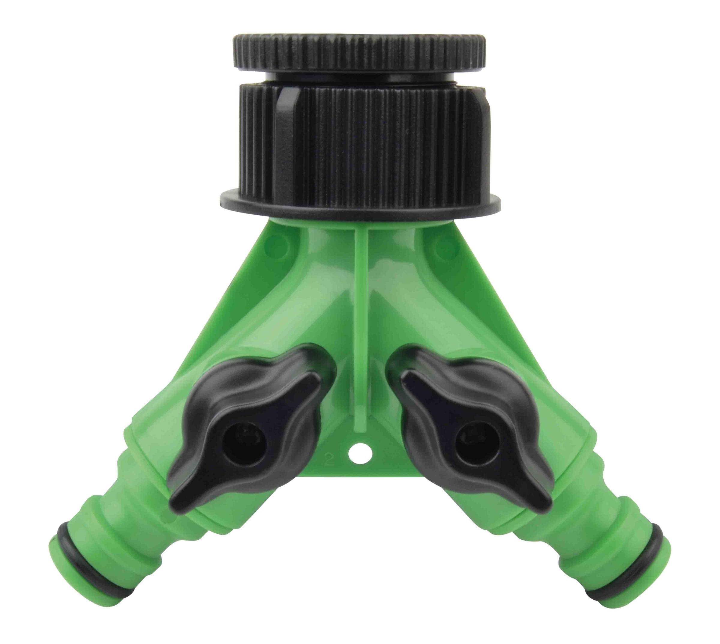 1" 2-way hose connector, with shut-off and union nut + reducer 1" to 3/4"